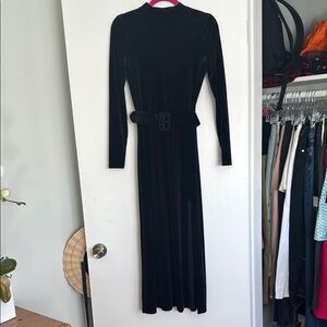 & Other Stories Black Velvet Dress Long Sleeve Mock Neck Cocktail High Slit